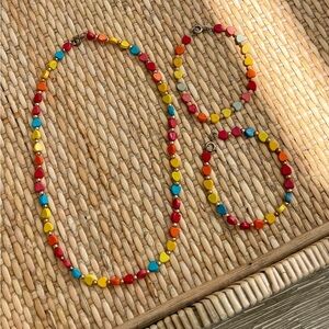 Vintage Colorful Heart Bead Necklace and Bracelet Set